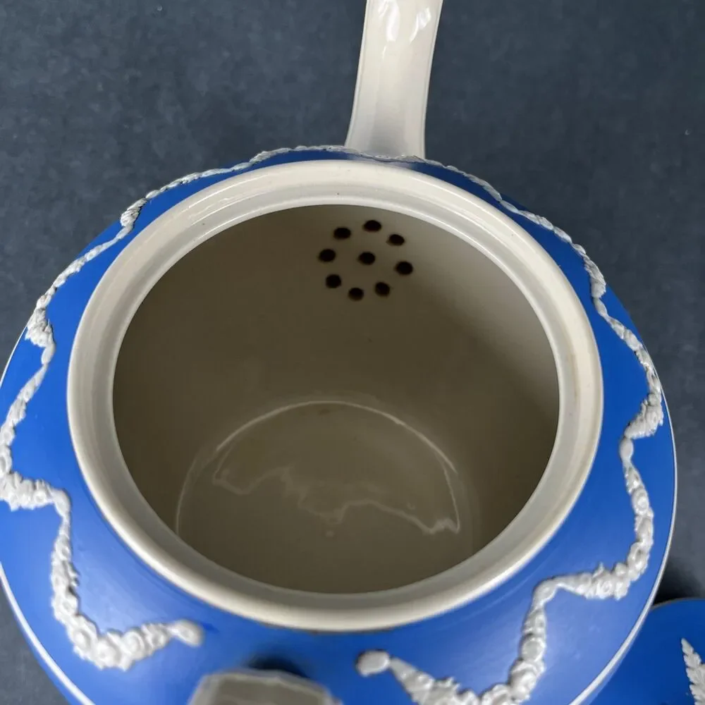Rare Antique Copeland Spode‎ Blue Jasperware Teapot 
